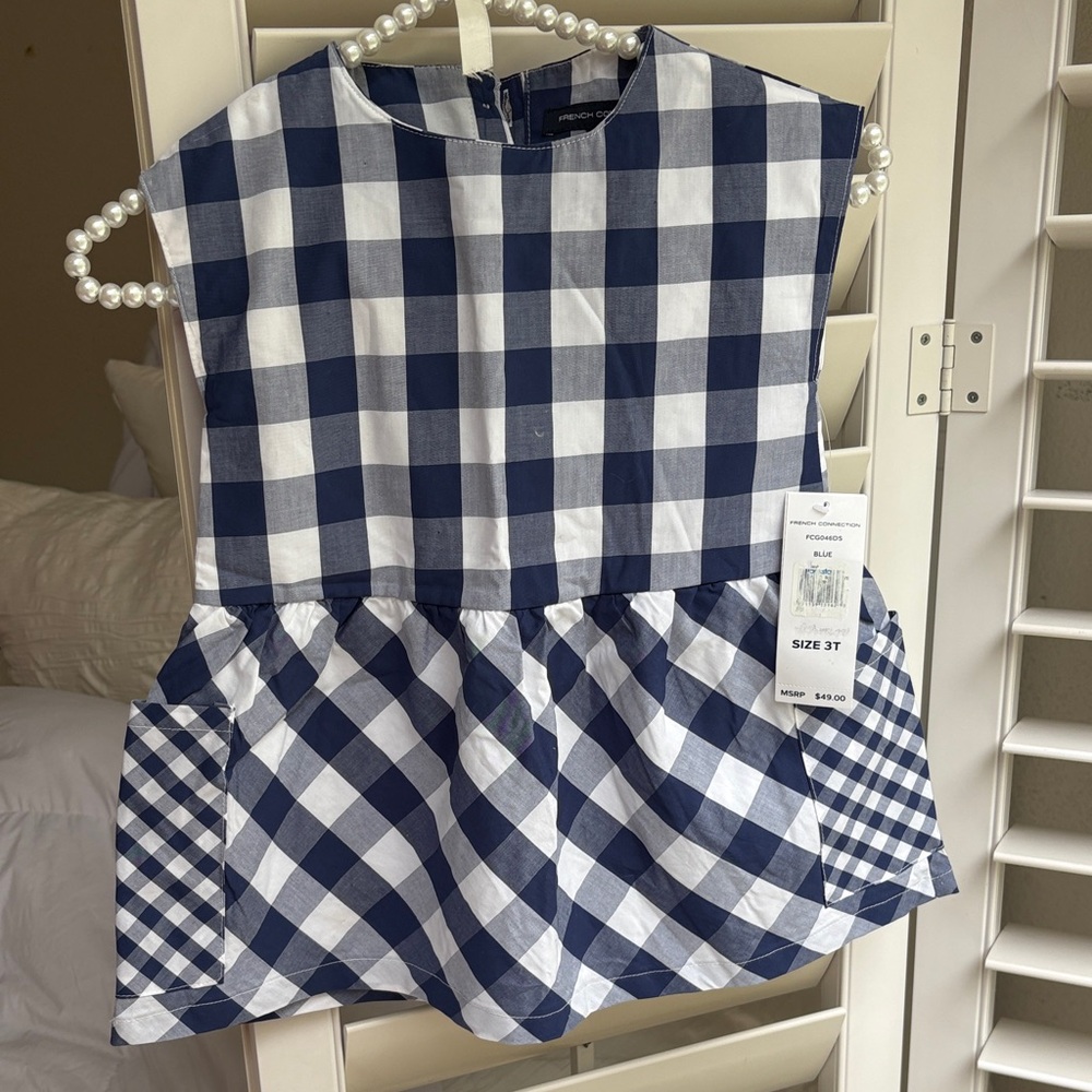 French Connection Navy and White Plaid Dress